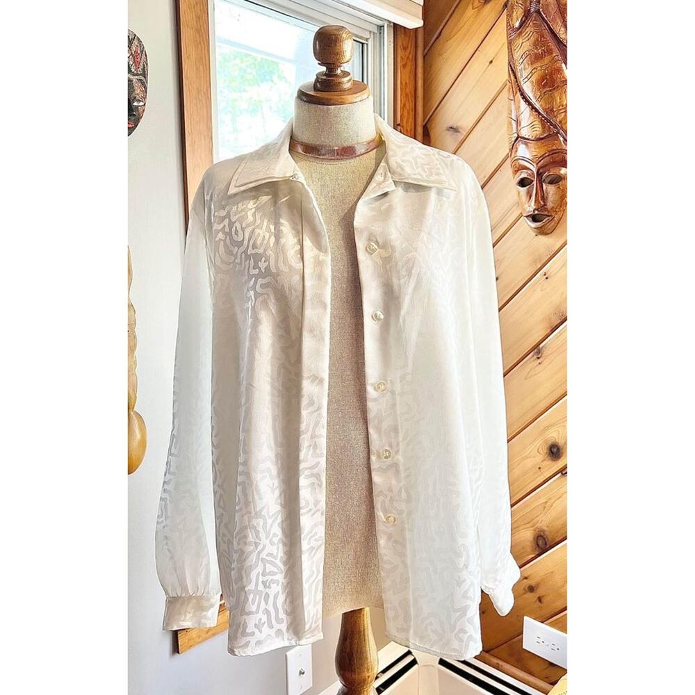 Vintage 80’s Satin Abstract Leopard Print Blouse - image 3